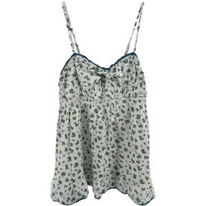Decree Babydoll Camisole Tank y2k Bow Front Lace Sweetheart Floral White Green S